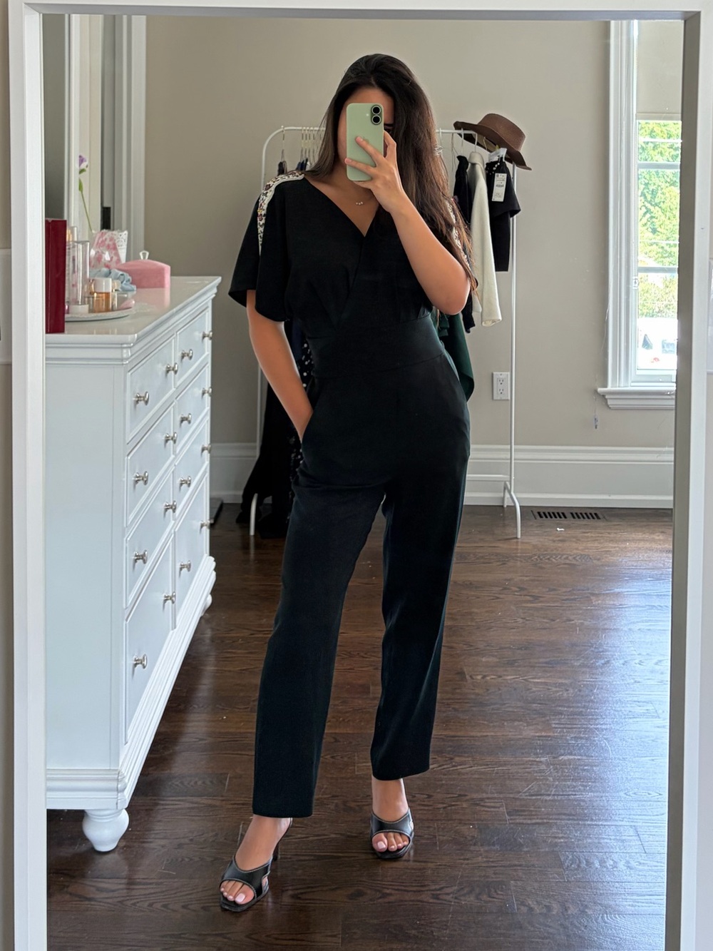 Zara Deep Green Jumpsuit With Beaded Shoulders